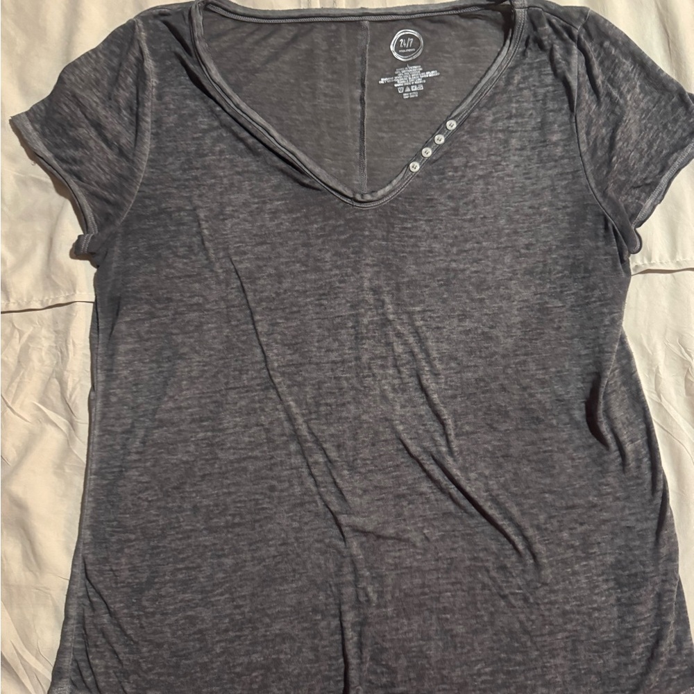 Maurices Gray Fitted Buttoned Short Sleeve T-Shirt